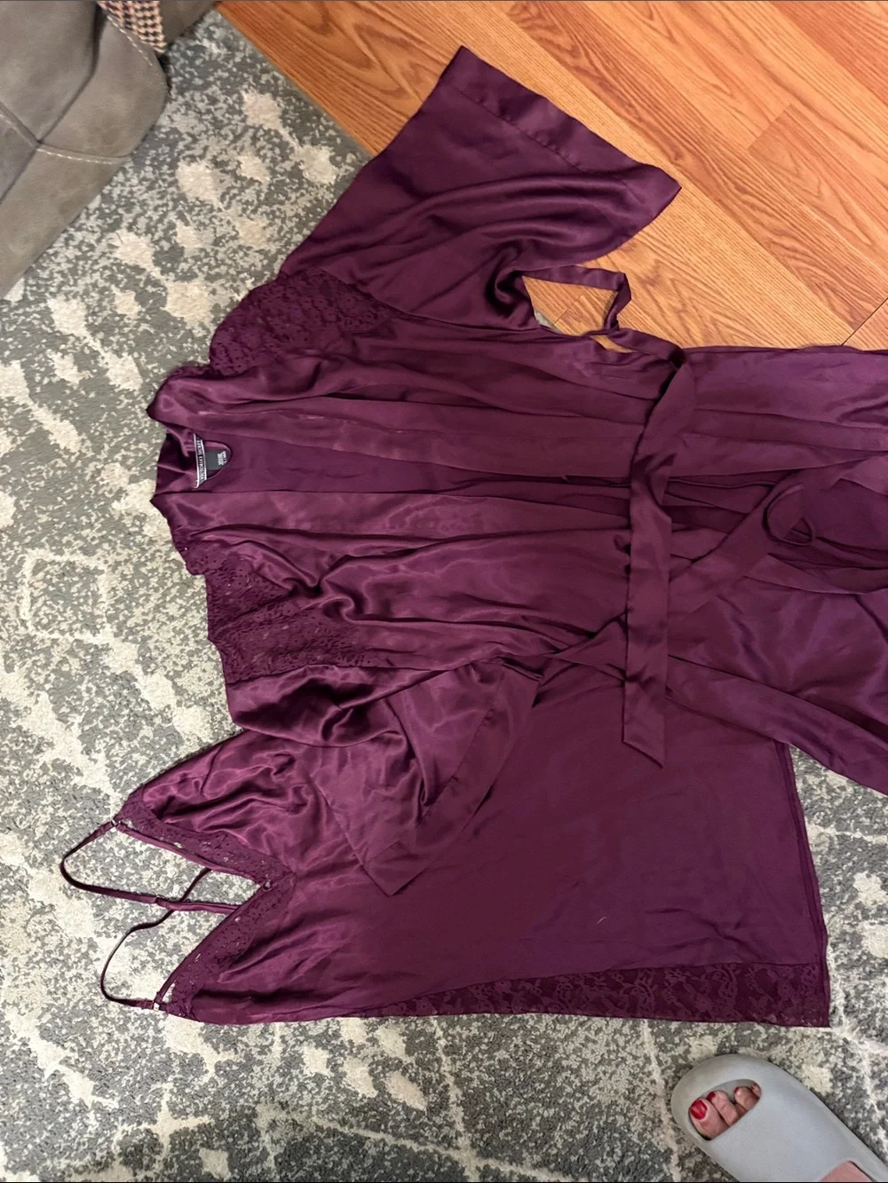 Victoria's Secret Plum Lace-Trim Robe & Chemise Set